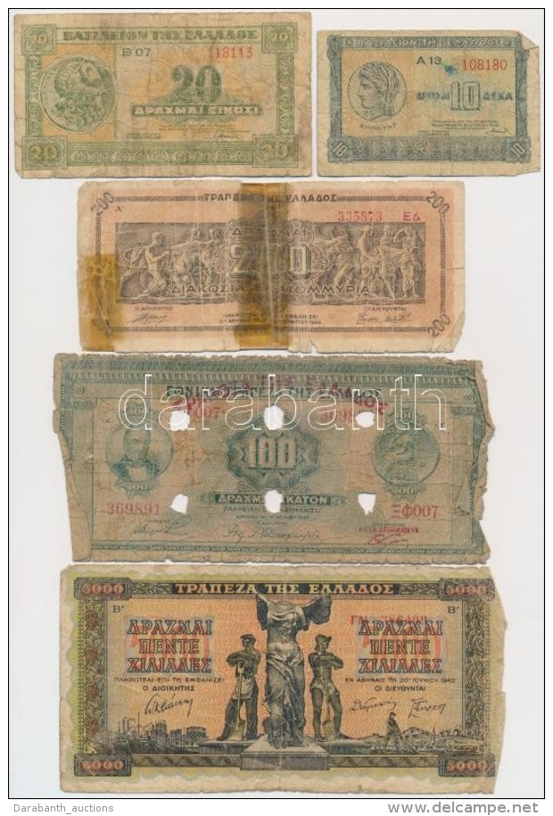 Görögország 1927-1944. 10D-5000D (5xklf) Bankjegy Tétel T:III-,IV Egyik... - Ohne Zuordnung
