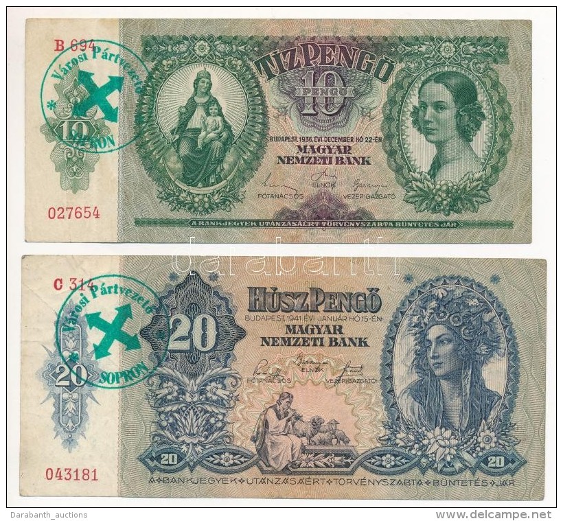 1930. 100P + 1932. 50P + 1936. 10P + 1941. 20P Mindegyik Hamis 'Városi PártvezetÅ‘ Sopron'... - Ohne Zuordnung