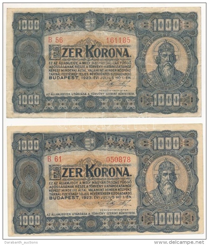 1923. 1000K 'T.W.' Jelöléssel, Nyomdahely Nélkül (2x) T:III,III- Adamo K37 - Zonder Classificatie