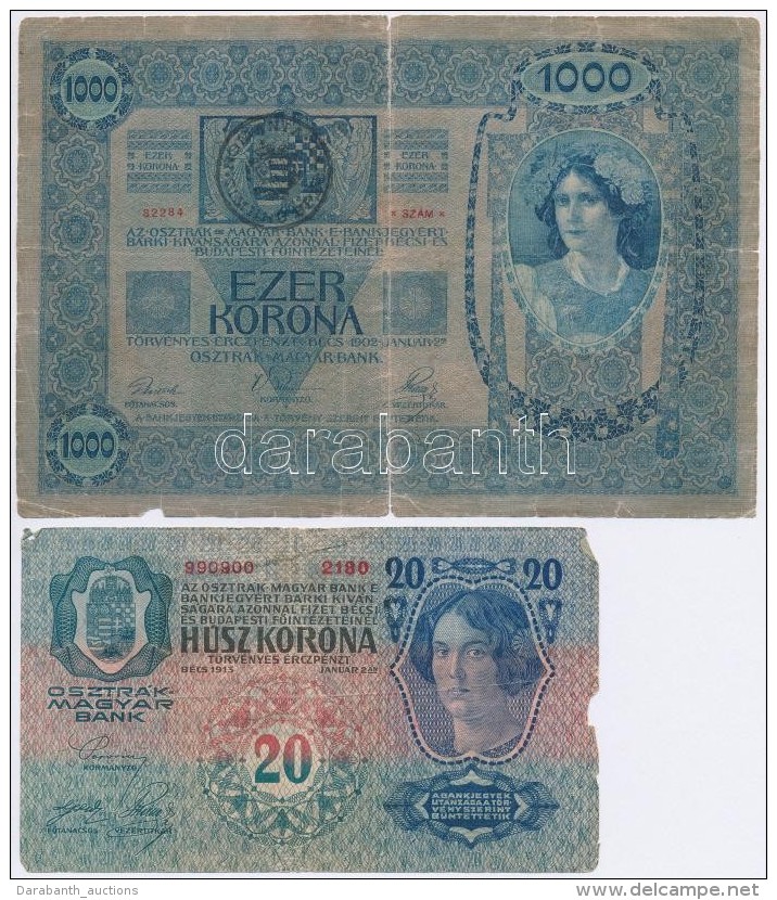 1902. 1000K Román Felülbélyegzéssel + 1913. 20K Felülbélyegzés... - Ohne Zuordnung