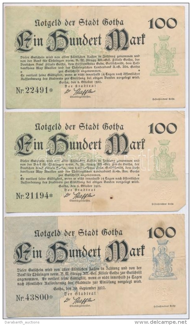 Németország / Weimari Köztársaság / Gotha 1922. 100M (10x) Két Klf... - Ohne Zuordnung