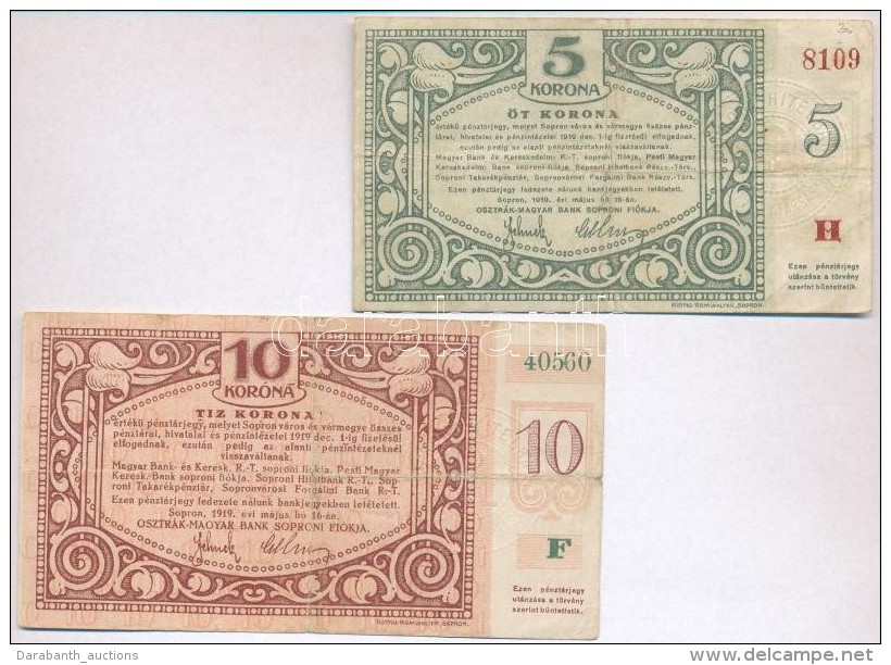 Sopron 1919. 5K + 10K MindkettÅ‘ 'Soproni Hitelbank Részvénytársaság'... - Unclassified