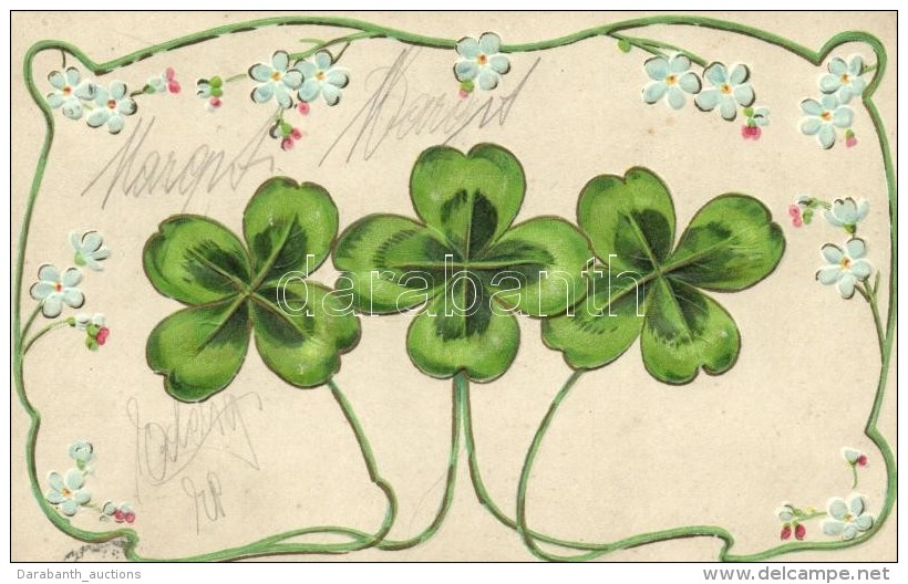 T1/T2 Clovers, Floral Emb. Litho Greeting Card, Erika Nr. 3164 - Ohne Zuordnung