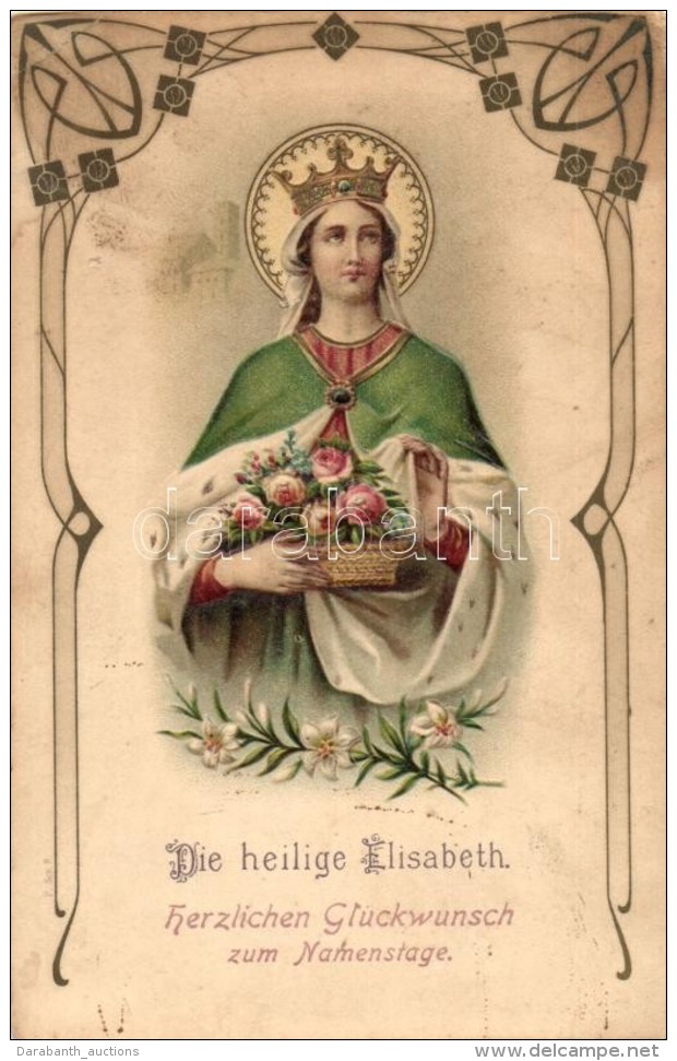 T2/T3 Die Heilige Elisabeth, Herzlichen Glückwunsch Zum Namenstage / Name Day, Art Nouveau Emb. Litho (EK) - Ohne Zuordnung