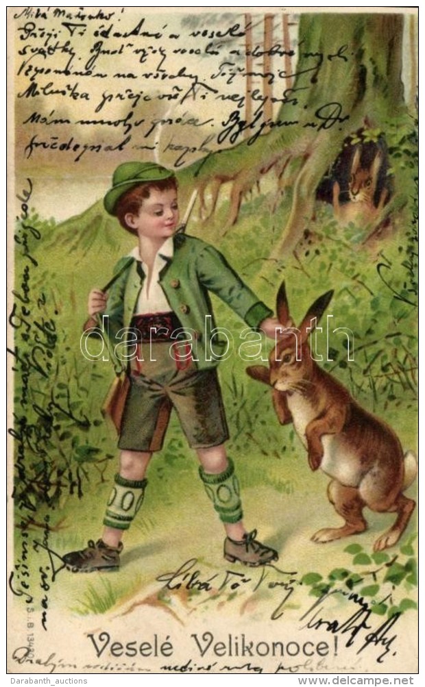 T2/T3 Vesele Velikonoce / Easter, Hunter Boy, Litho - Ohne Zuordnung