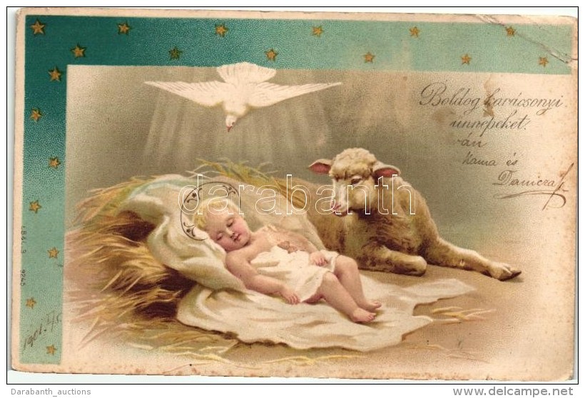 T3 Christmas, Jesus, Lamb, Dove, Stars, Litho (small Tear) - Ohne Zuordnung
