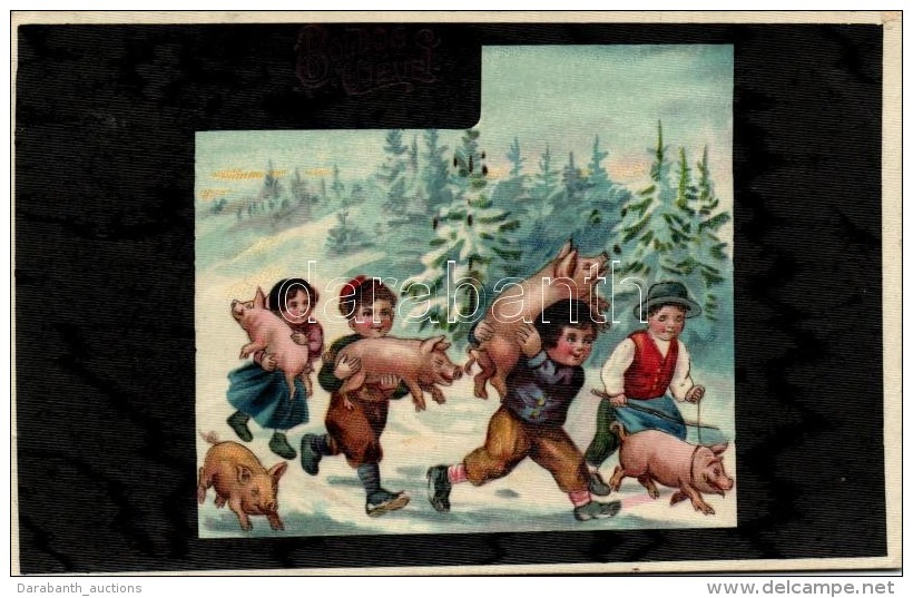 T2 Újév / New Year, Pigs, Litho - Ohne Zuordnung