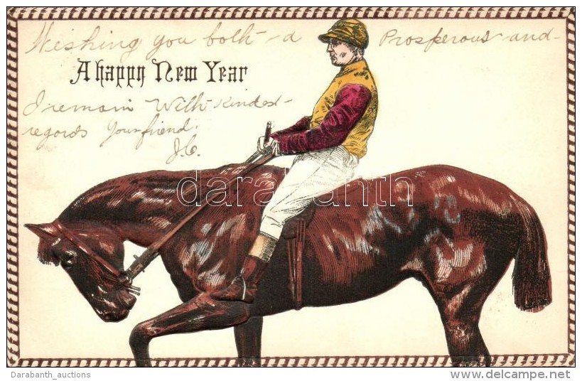 T2/T3 Boldog újévet! Happy New Year! Horse Rider Emb. Litho (EK) - Ohne Zuordnung