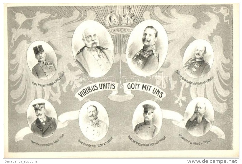 ** T1 Viribus Unitis, Gott Mit Uns / Propaganda Card, Franz Joseph, Wilhelm II - Ohne Zuordnung