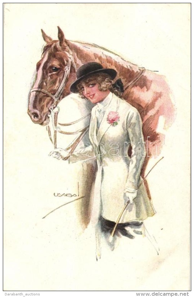 ** T2/T3 Jockey Lady, Italian Art Postcard, Erkal No. 320/1 S: Usabal - Ohne Zuordnung