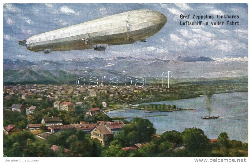 ** T2/T3 'Graf Zeppelins Lenkbares Luftschiff In Voller Fahrt' / Count Zeppelin's Airship (worn Edges) - Ohne Zuordnung