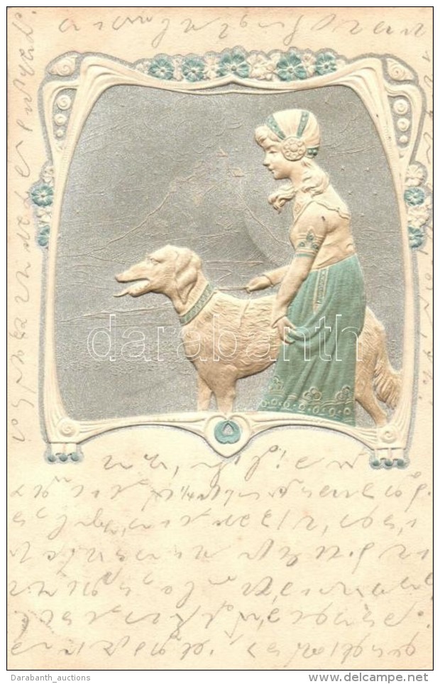 T2 Girl With Dog, Castle, Silver Decoration, Emb. - Ohne Zuordnung