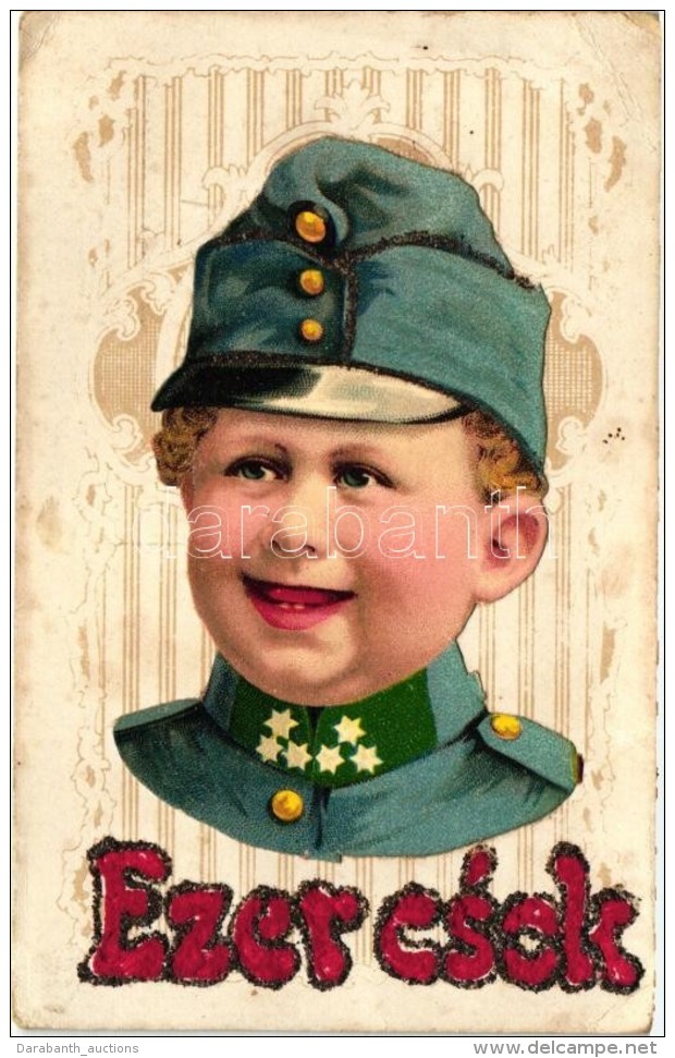 * T3 Ezer Csók / Child In WWI K.u.K. Military Uniform, Decorated Cut-out Montage, K.G. W. XV. Litho (EB) - Ohne Zuordnung