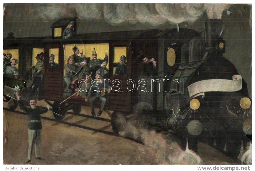 * T2/T3 Mulatozó Katonák A Vonatok / K. U. K. Soldiers Drinking On The Train, Humour (kis... - Ohne Zuordnung