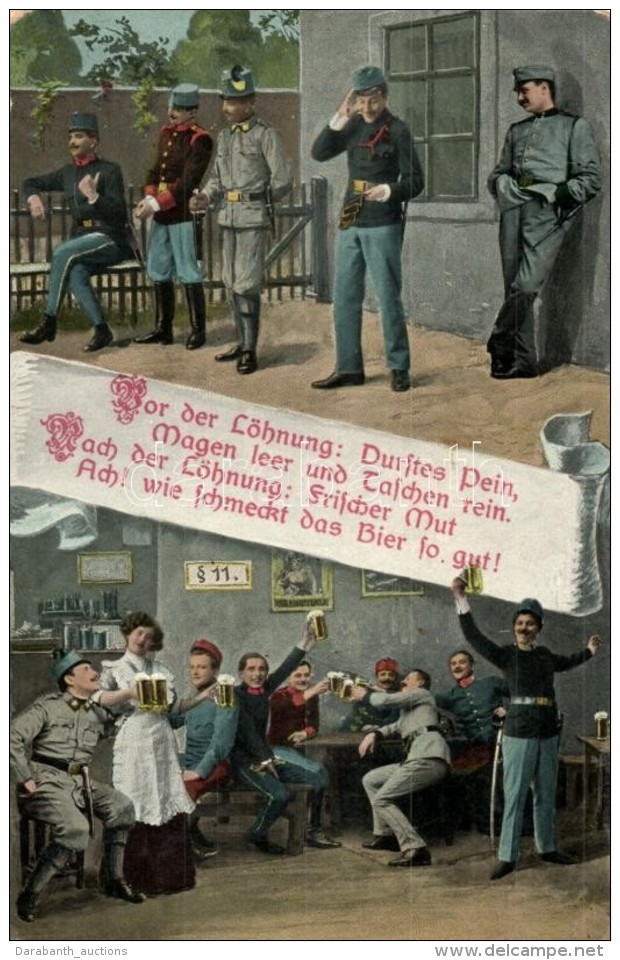 T2/T3 WWI Beer Drinking K. U. K. Soldiers, Military Humour (kopott Sarkak / Worn Corners) - Ohne Zuordnung