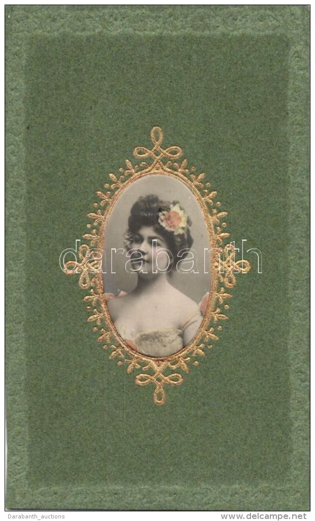 ** T1/T2 Lady, Art Nouveau, Emb. Textile Card - Ohne Zuordnung