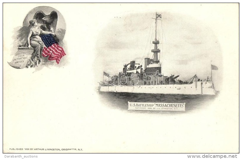 * T2 US Battleship 'Massachusetts', With Stamps On The Backside - Ohne Zuordnung