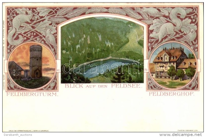 ** T2 Feldsee, Feldbergsee; Feldbergturm, Feldberghof. Veltens Künstlerkarte No. 24. Art Nouveau Litho - Ohne Zuordnung