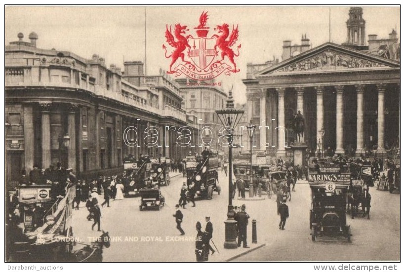 ** T1 London, The Bank And Royal Exchange, Automobiles, Raphael Tuck &amp; Sons Heraldic View Postcard Series 2174. - Ohne Zuordnung