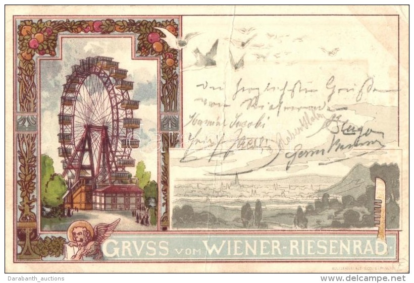 T3/T4 1898 Vienna, Wien; Riesenrad / Ferris Wheel, Art Nouveau, Litho (fa) - Ohne Zuordnung