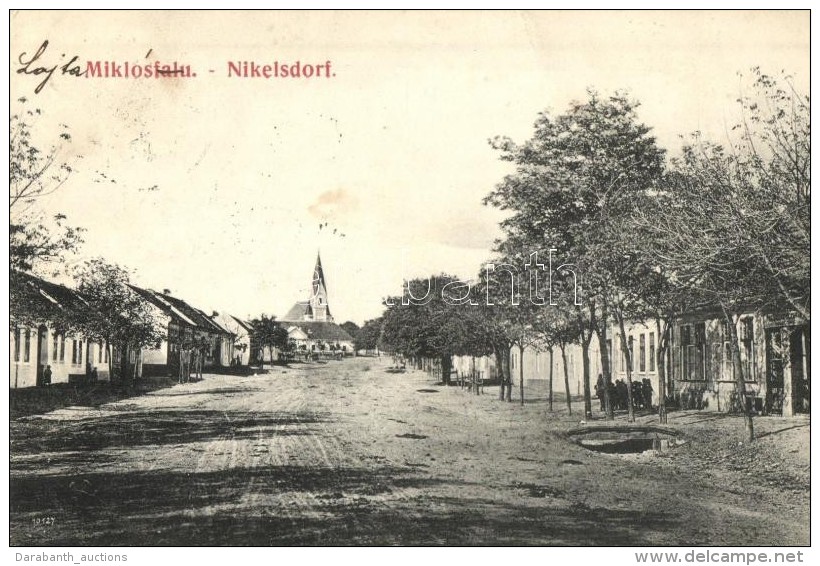 T2 Miklóshalma, Miklósfalu, Nickelsdorf; Utcakép Templommal, O. Goetzloff / Street View With... - Ohne Zuordnung