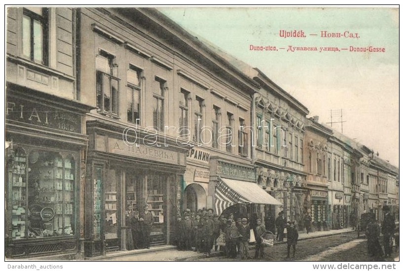 T4 Újvidék, Novi Sad; Duna Utca, Ludwig Wurst és Pajevic üzlete / Street, Shops (b) - Ohne Zuordnung