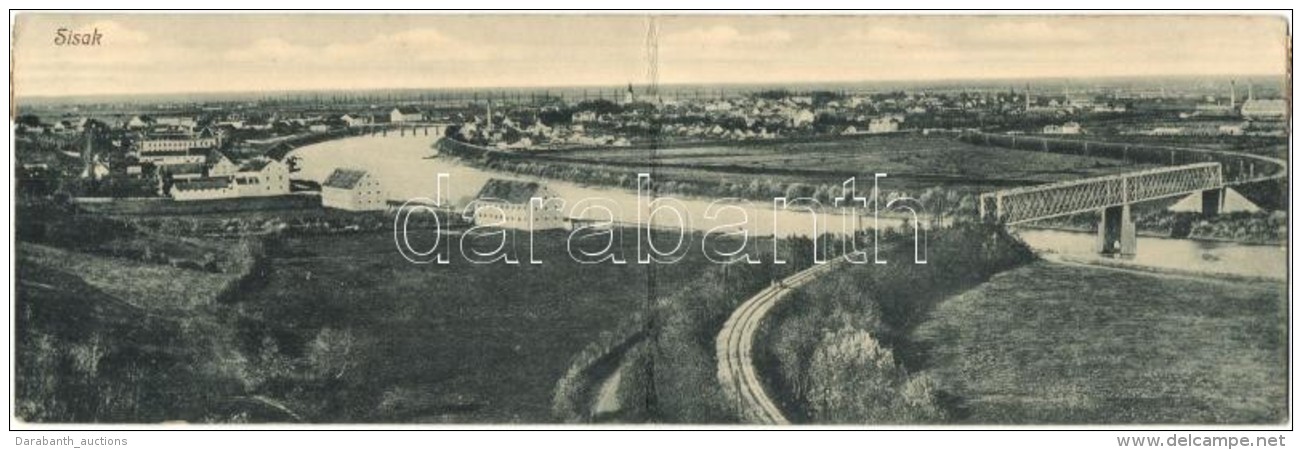 T2 Sziszek, Sisak; Vasúti Híd, Panorámalap / Railway Bridge, Panoramacard - Ohne Zuordnung