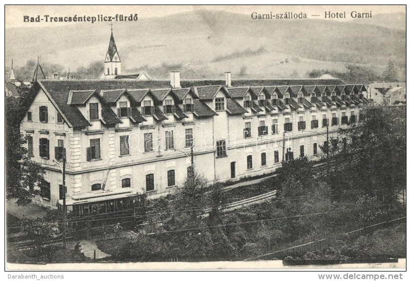 ** T2 Trencsénteplic-fürdÅ‘, Trencianske Teplice; Garni Szálloda, Villamos / Hotel, Tram - Ohne Zuordnung