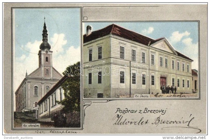 T2/T3 Berezó, Brezová Pod Bradlom; Evangélikus Templom, Iskola / Church, School (EK) - Ohne Zuordnung