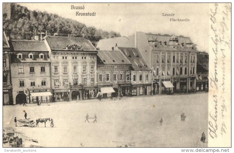 * T4 Brassó, Kronstadt; Lentér, Heinrich Tischler, Goldmann üzlete / Flachszeile / Square, Shops... - Unclassified