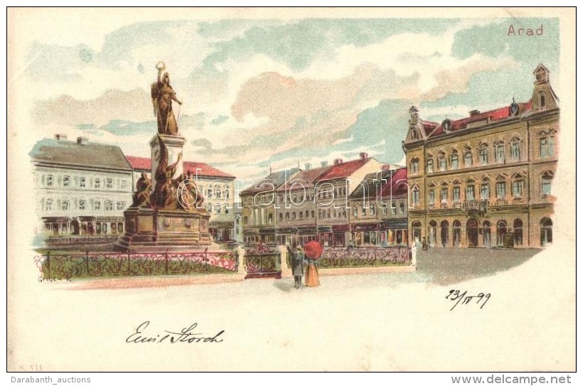 * T1/T2 1899 Arad, Vértanú Szobor, Tér / Martyrs' Statue, Square, Kunstanstalt Kosmos Litho - Ohne Zuordnung