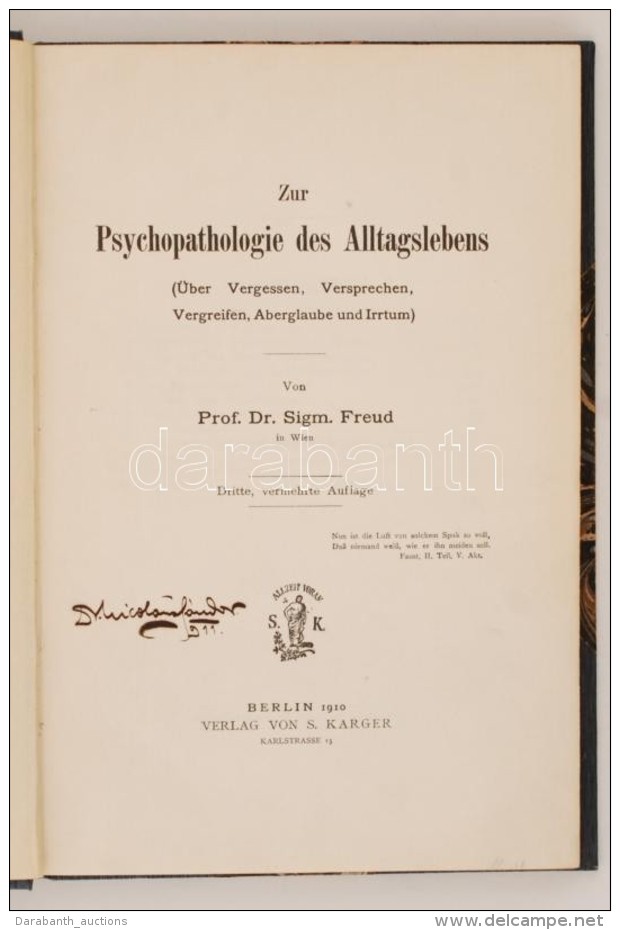 Prof. Dr. Sigmund Freud: Zur Psychopathologie Des Alltagslebens (Über Vergessen, Versprechen, Vergreifen,... - Ohne Zuordnung