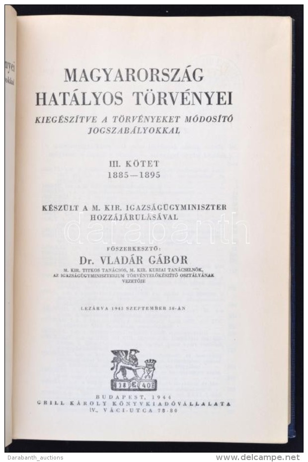 Vladár Gábor Dr. (szerk.): Magyarország Hatályos Törvényei... - Ohne Zuordnung