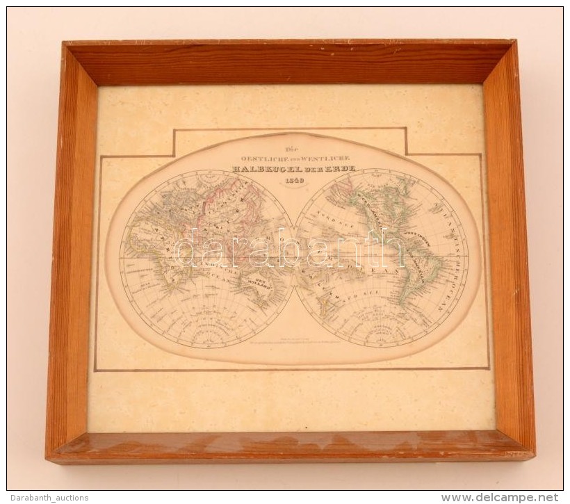 1849  Föld Képe. RézmetszetÅ± Térkép, üvegezett Keretben / Map Of The Globe... - Sonstige & Ohne Zuordnung