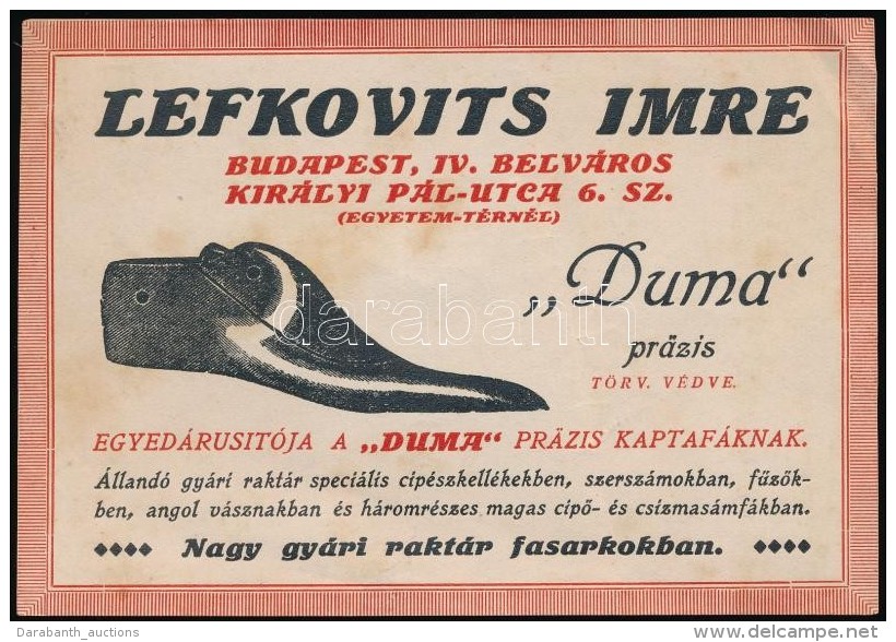 Lefkovits Imre Budapest IV. Duma Kaptafák árusítójának Szórólapja - Werbung