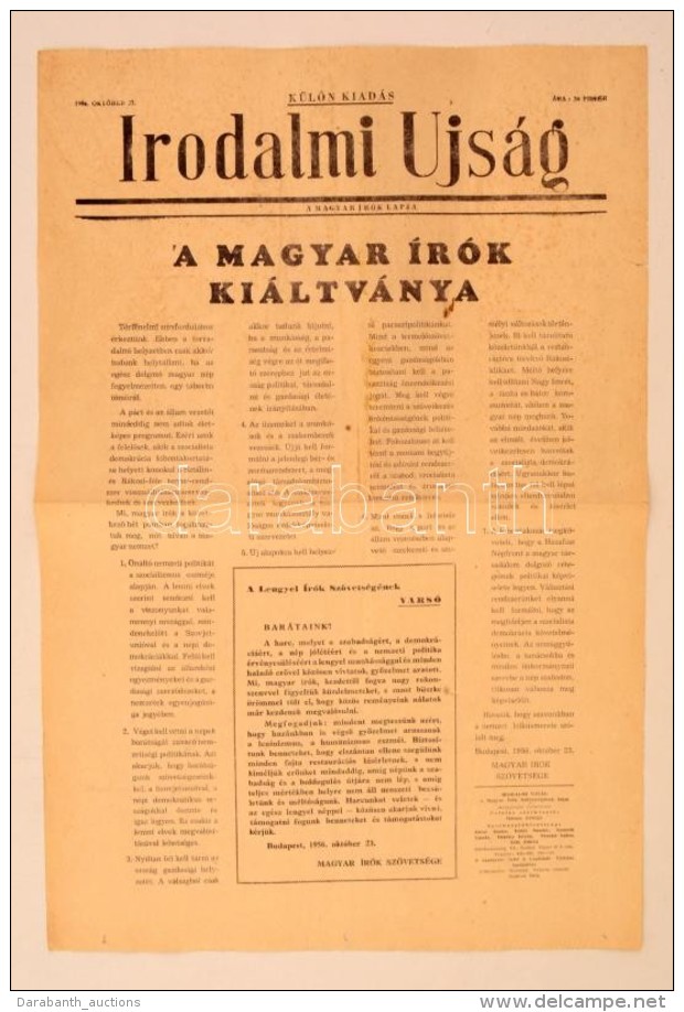 1956 Irodalmi Újság. A Magyar írók Lapja. 1956. Október 23., Külön... - Ohne Zuordnung