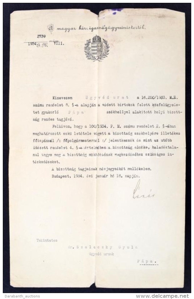1934 Kinevezés Lázár Andor Igazságügyminiszter Saját KezÅ±... - Ohne Zuordnung