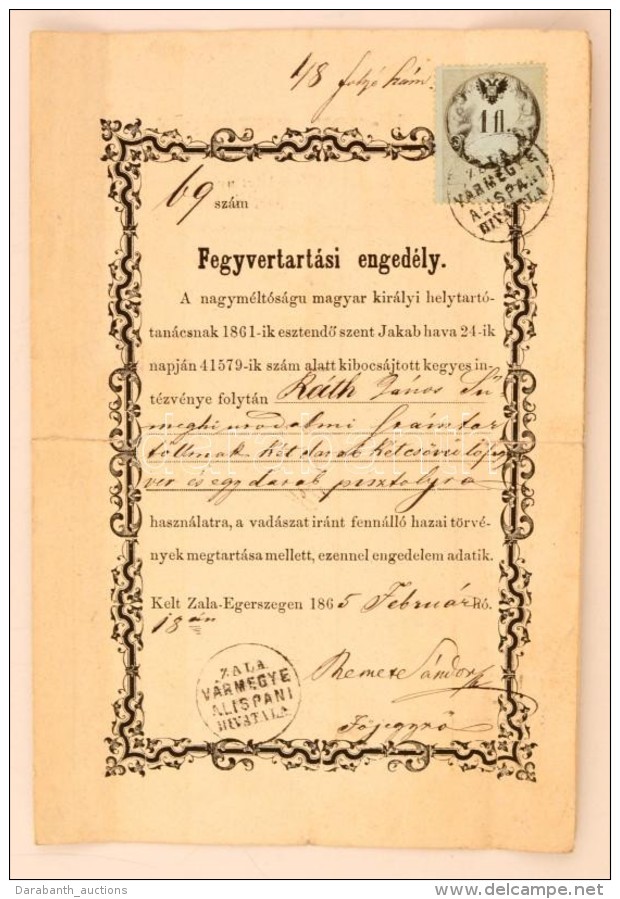1865 Fegyvertartási Engedély és LÅ‘porengedély / 1865 Gun And Powder Licence - Ohne Zuordnung