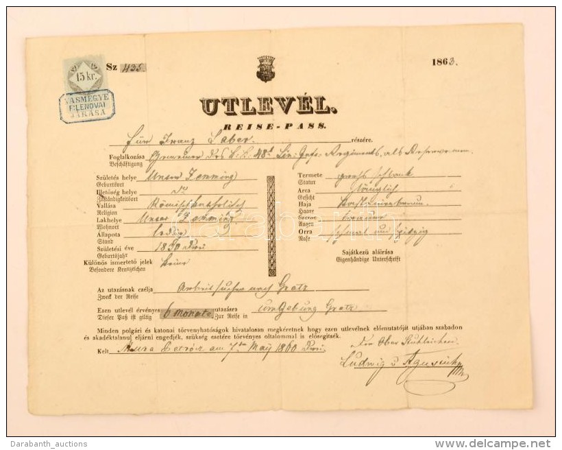 1860 Murapetrócon Kiállított útlevél Katona Részére / Passport... - Ohne Zuordnung