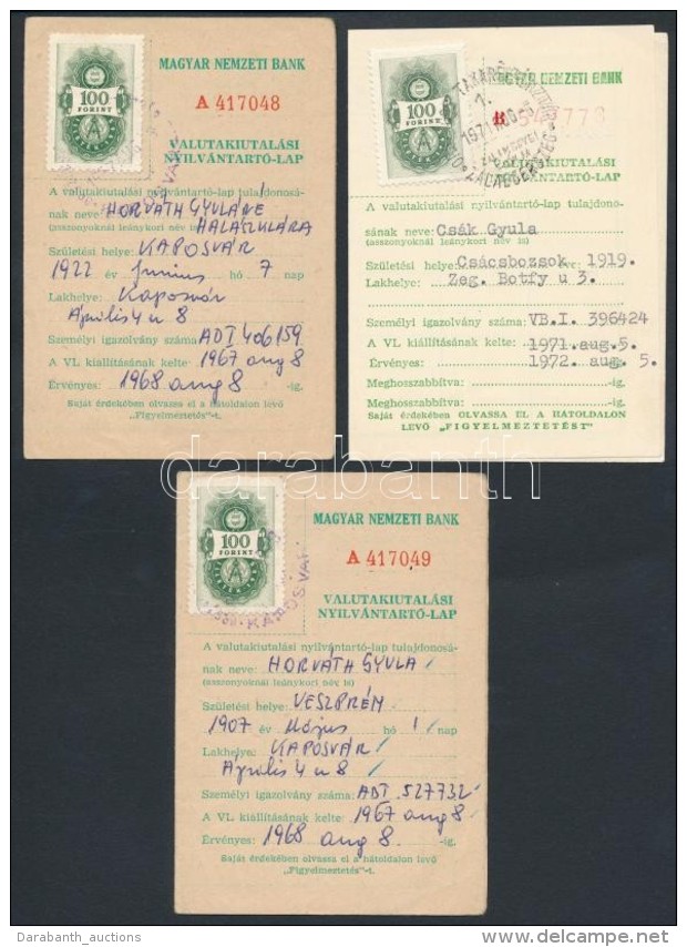 1967-1971 3 Db Valutakiutalási Nyilvántartó-lap 100Ft-os Illetékbélyeggel - Unclassified
