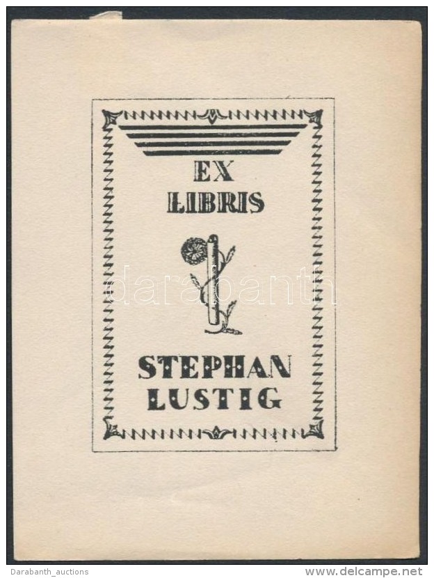 Kozma Lajos (1884-1948): Ex Libris Stephan Lustig. Klisé, Papír, Jelzés Nélkül,... - Andere & Zonder Classificatie