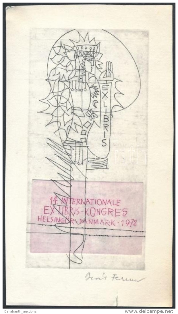 Deák Ferenc(1935-2013): 14. Internationale Ex Libris-Kongres. Színes Rézkarc, Papír,... - Sonstige & Ohne Zuordnung