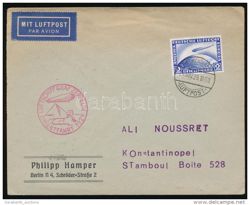 1929 Zeppelin Orientfahrt Levél Isztambulba / Cover To Istambul - Sonstige & Ohne Zuordnung