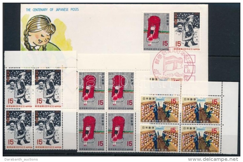 ** 1971 100 éves A Japán Posta, Gyermekrajz Sor ívsarki 4-es Tömbökben Mi 1107-1109... - Sonstige & Ohne Zuordnung