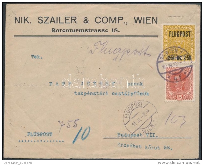1918 07. 10. Légi Levél Budapestre / Airmail Cover Wien - Budapest - Sonstige & Ohne Zuordnung