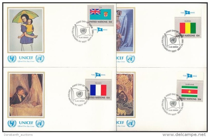 1980 Zászlók (I) ívszéli Sor Mi 348-363 16 Db UNICEF FDC-n - Sonstige & Ohne Zuordnung