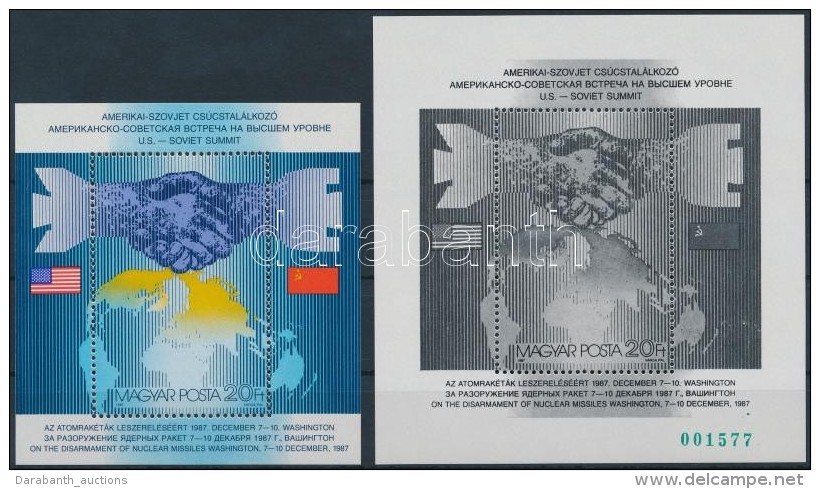 ** 1987 Amerikai-Szovjet Csúcstalálkozó Normál Blokk + Feketenyomat Zöld... - Sonstige & Ohne Zuordnung