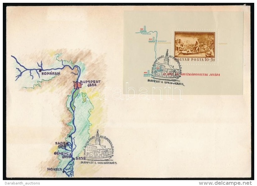 1988 Árvíz Kézzel Rajzolt Alkalmi Boríték - Sonstige & Ohne Zuordnung