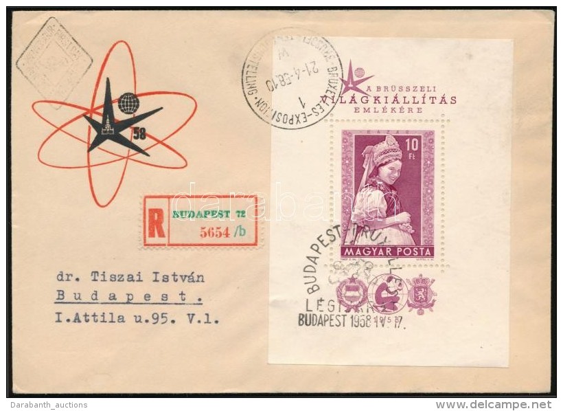 1958 Brüsszeli Világkiállítás Blokk Ajánlott FDC-n - Sonstige & Ohne Zuordnung