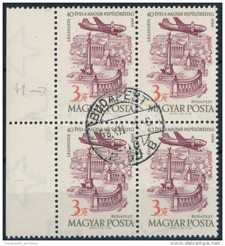 O 1958 40 éves A Magyar RepülÅ‘bélyeg 3Ft ívszéli 4-es Tömb, Bal FelsÅ‘... - Sonstige & Ohne Zuordnung